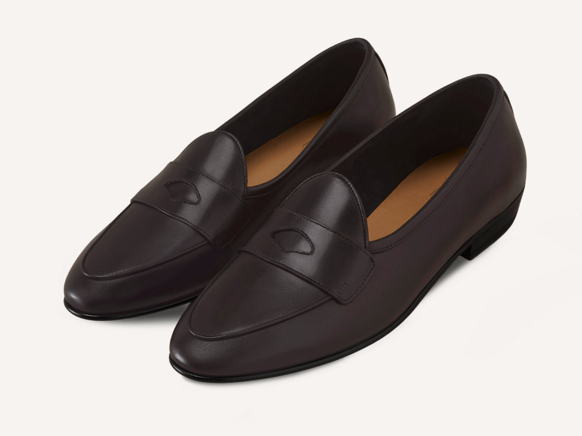 Sagan Rubber Ginkgo Loafers in Dark Brown Drape Calf