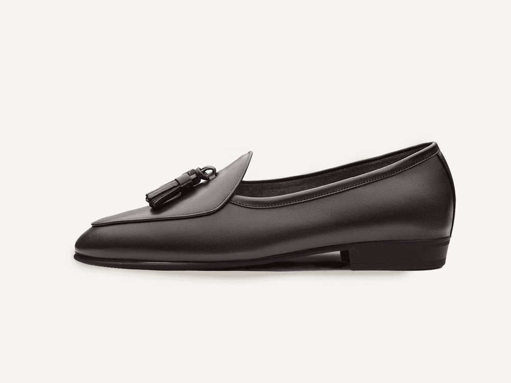 Sagan Rubber Tassel Loafers in Dark Brown Drape Calf