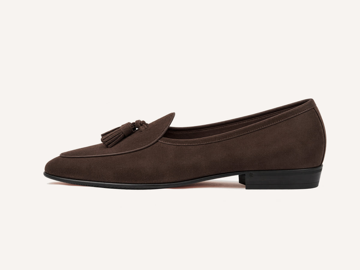 Sagan Rubber Tassel Loafers in Lusitanias Dark Brown Asteria Suede