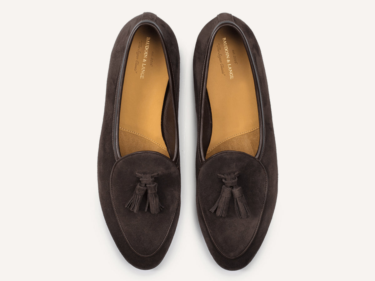Sagan Rubber Tassel Loafers in Lusitanias Dark Brown Asteria Suede