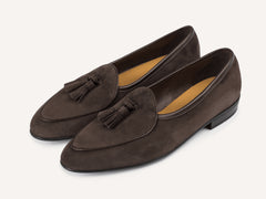 Sagan Rubber Tassel Loafers in Lusitanias Dark Brown Asteria Suede