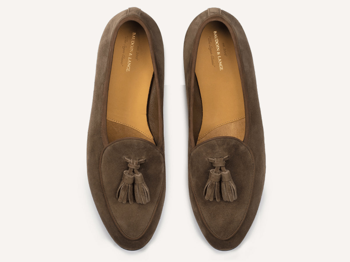 Sagan Rubber Tassel Loafers in Olivine Green Asteria Suede