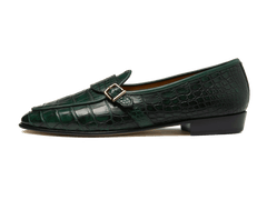 Sagan Buckle Precious Leather Loafers in Cedar Green Crocodile