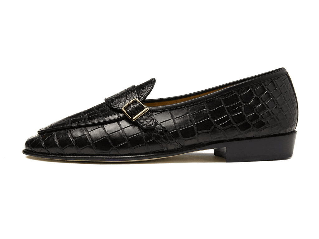 Sagan Buckle Precious Leather Loafers in Obsidian Black Crocodile