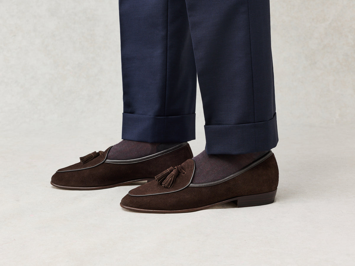 Sagan Classic Tassel Loafers in Lusitanias Dark Brown Asteria Suede