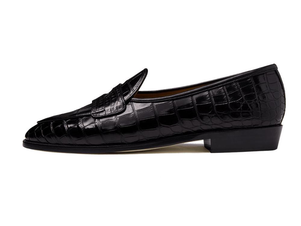 Sagan Ginkgo Precious Leather Loafers in Obsidian Black Crocodile ...