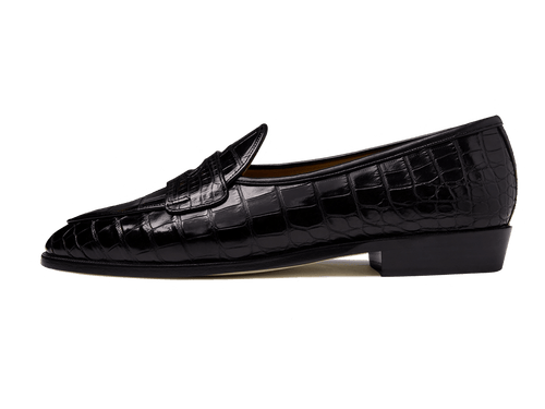 Sagan Ginkgo Precious Leather Loafers in Obsidian Black Crocodile