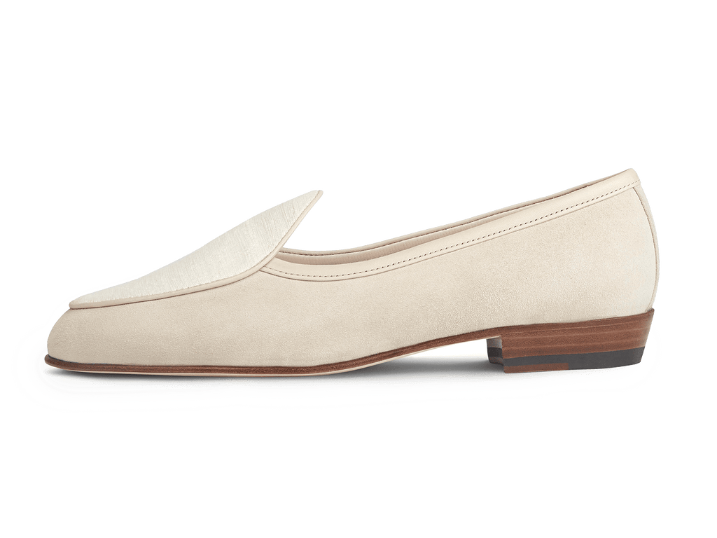Sagan Montecarlo in Albatre Luxe Suede and Ivory Silk