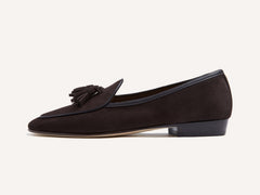 Sagan Classic Tassel Loafers in Lusitanias Dark Brown Asteria Suede