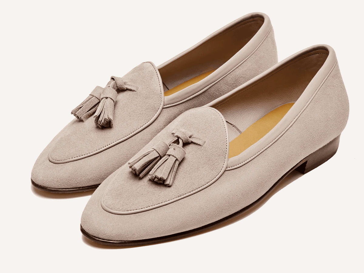 Sagan Classic Tassel Loafers in Albâtre Asteria Suede