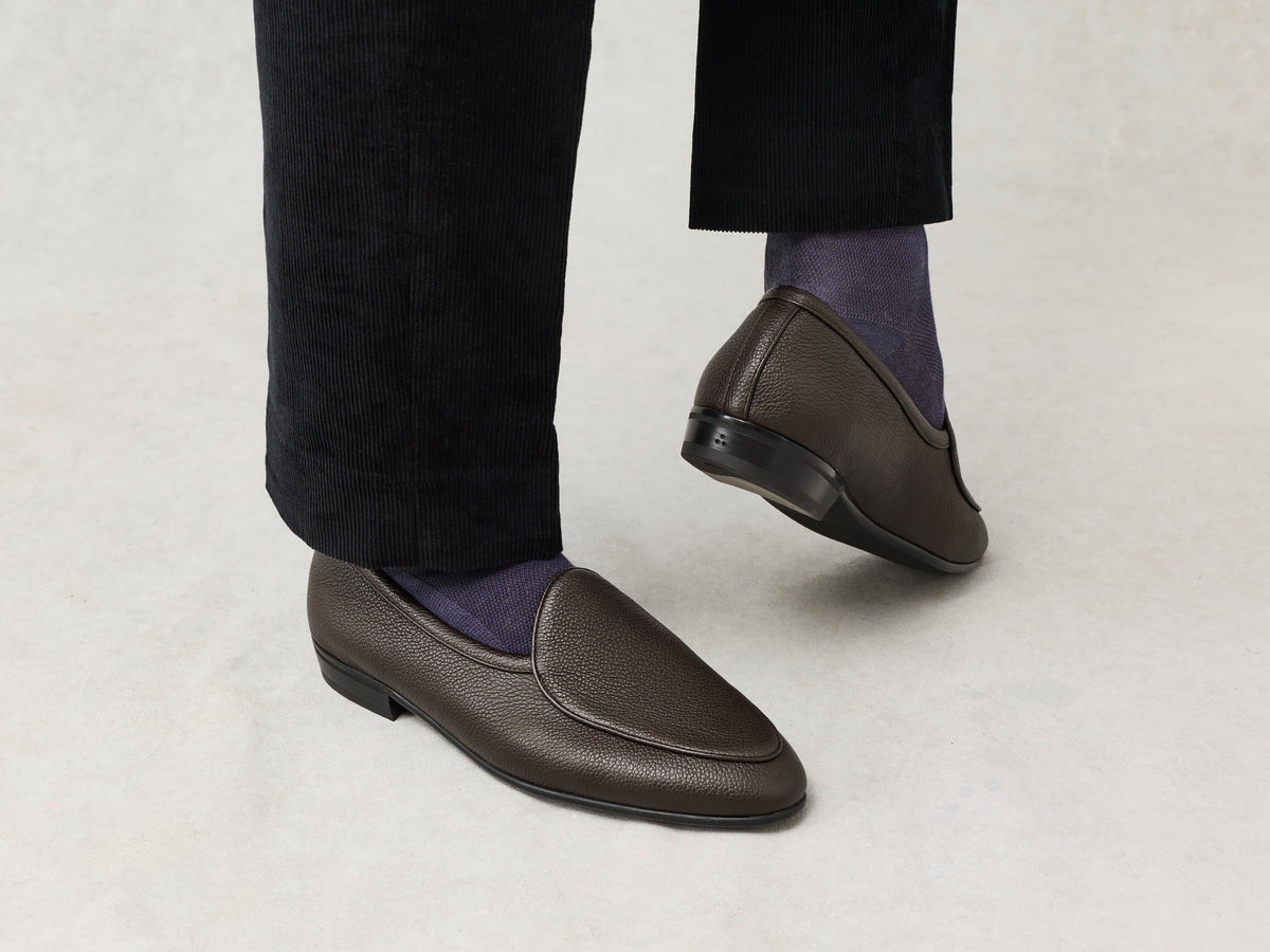 Sagan Rubber Loafers in Dark Brown Lunar Grain Calf with Rubber Sole