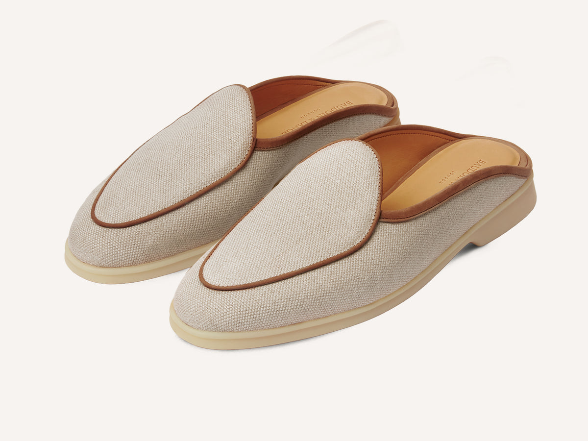 Stride Mule Loafers in Vachette Linen with Natural Sole