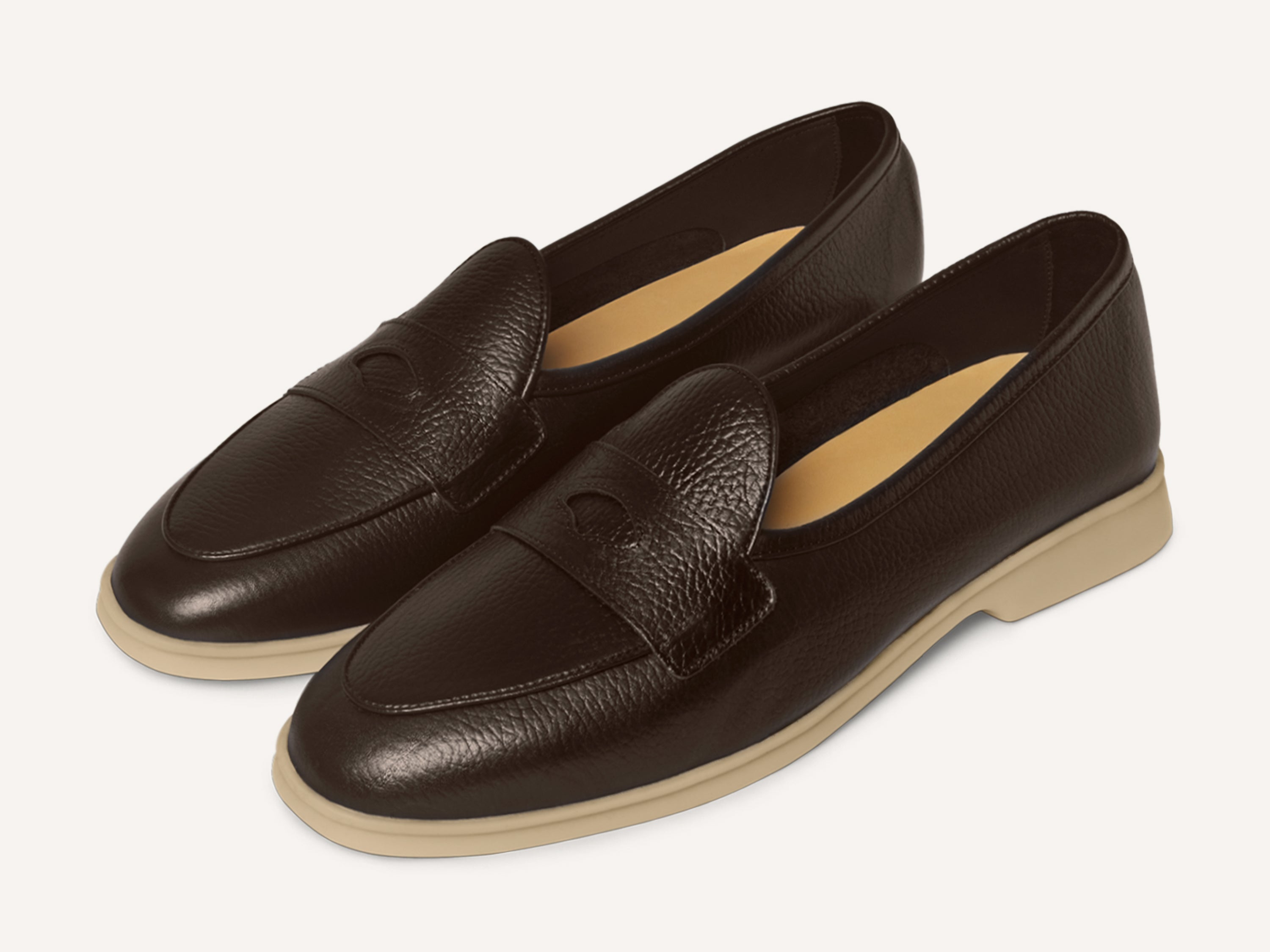 Stride Penny Loafers in Dark Brown Moorland Calf with Natural Sole