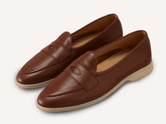 Stride Penny Loafers in Tan Moorland Calf with Natural Sole