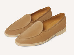 Stride Loafers in Caramel Glove Suede with Natural Sole