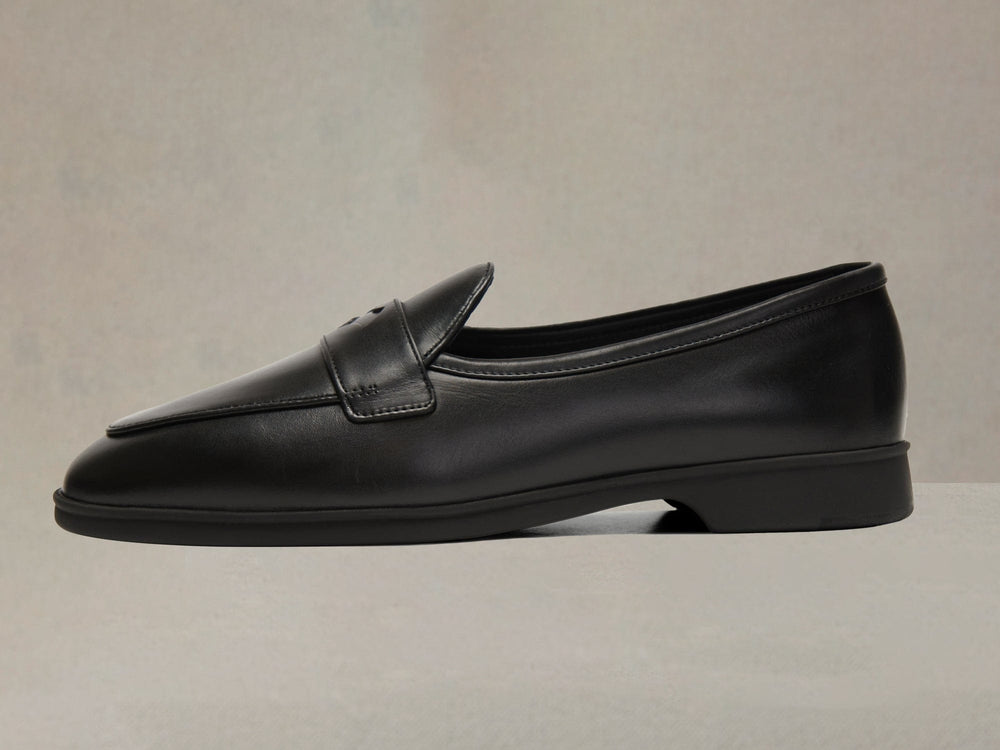 Stride Penny Loafers in Black Milled Calf