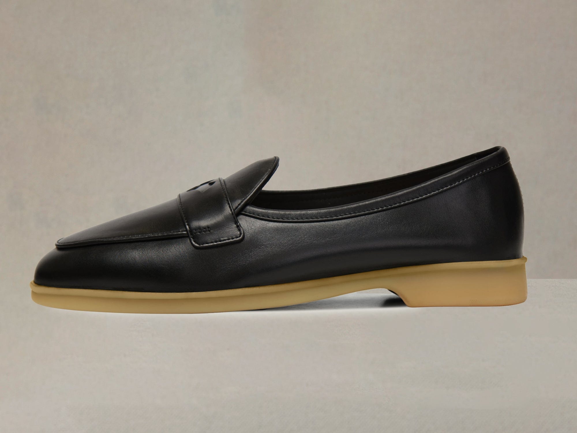 Stride Penny Loafers in Black Milled Calf Natural Sole