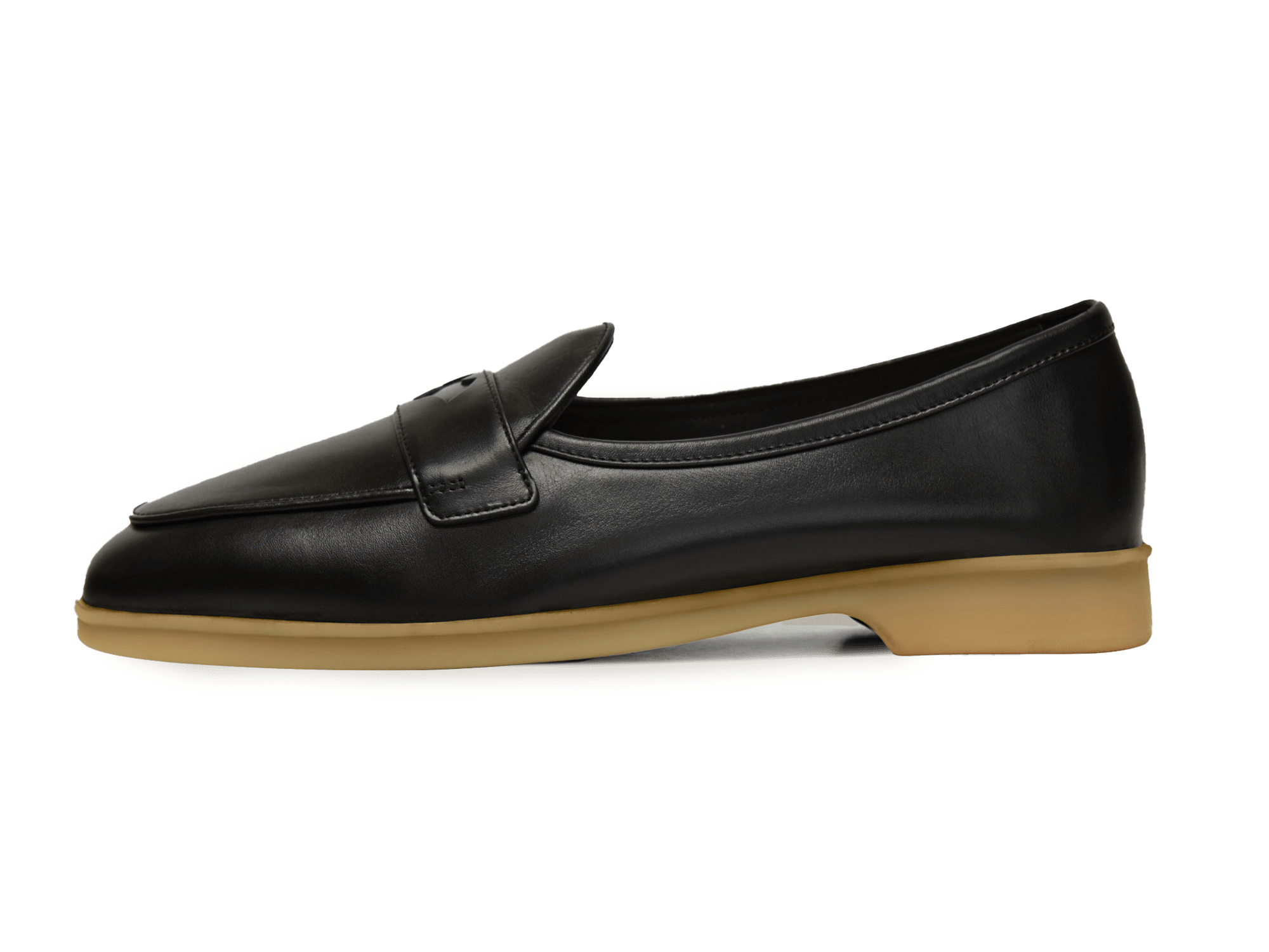 Stride Penny Loafers in Black Milled Calf Natural Sole