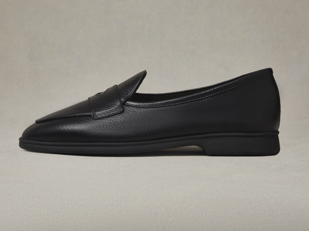 Stride Penny Loafers in Black Moorland Calf
