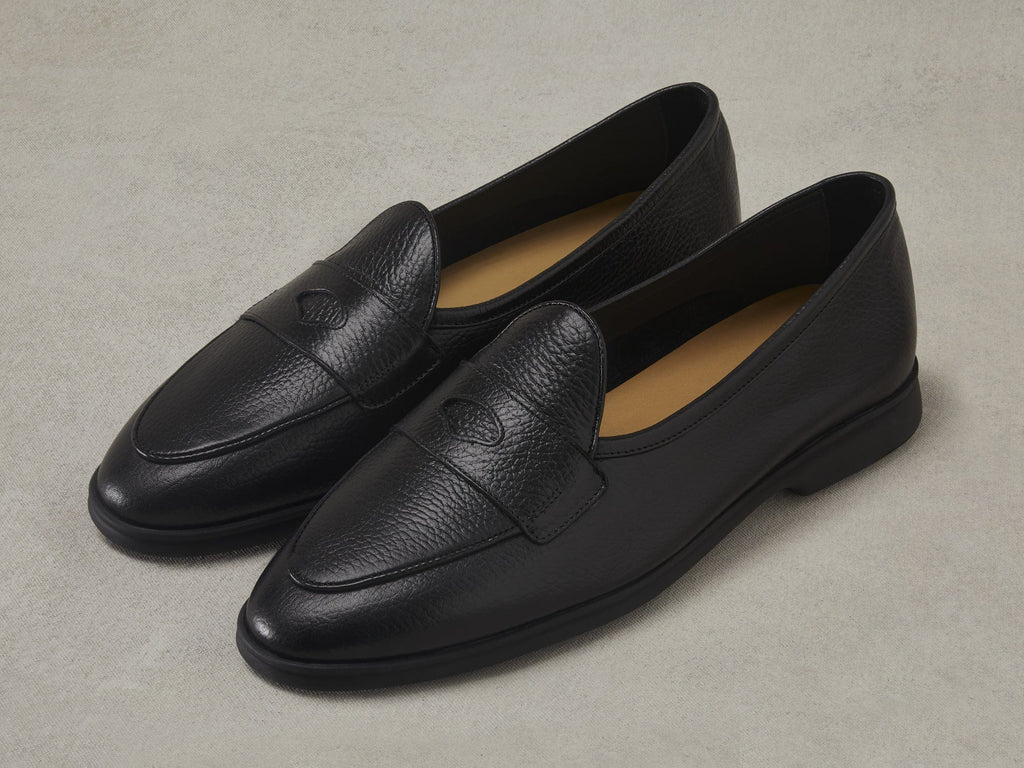 Stride Penny Loafers in Black Moorland Calf