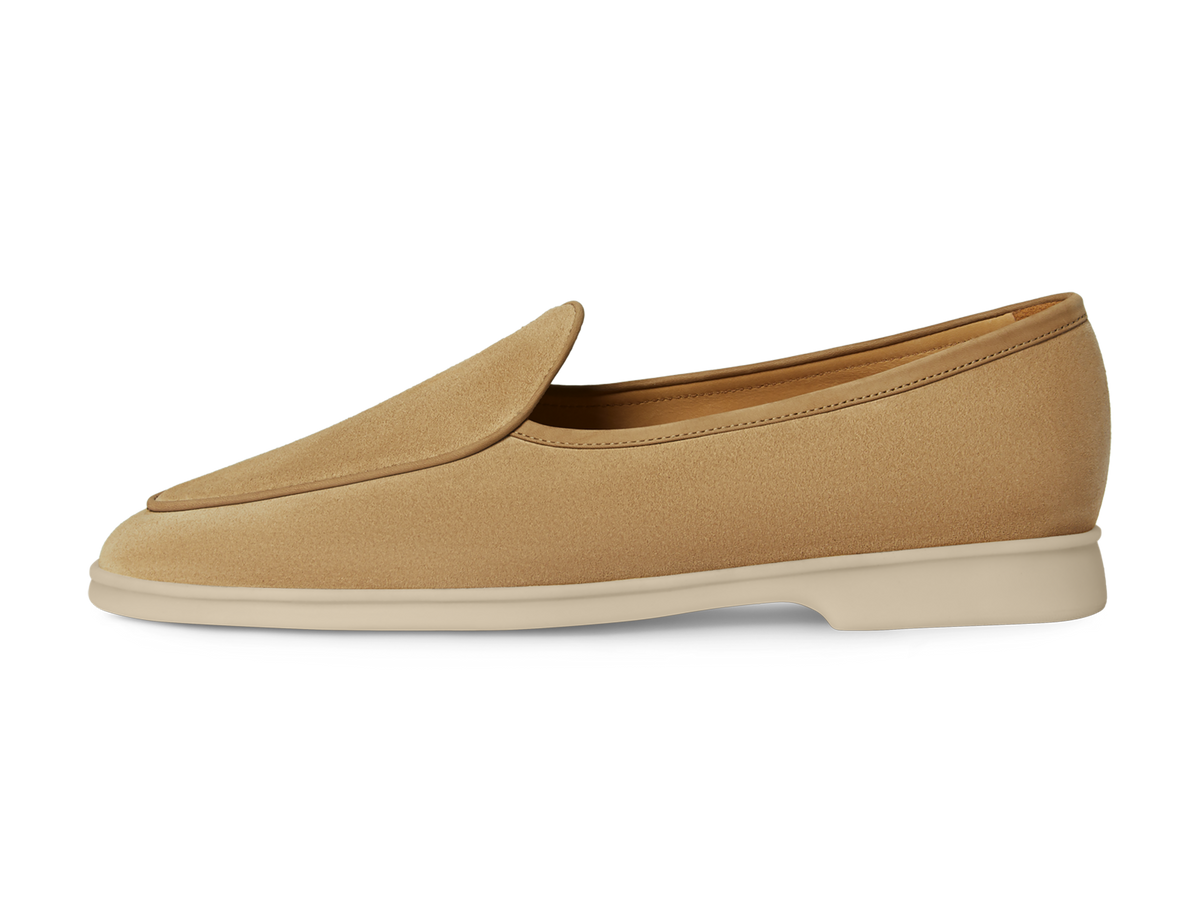 Stride Loafers in Caramel Glove Suede with Natural Sole