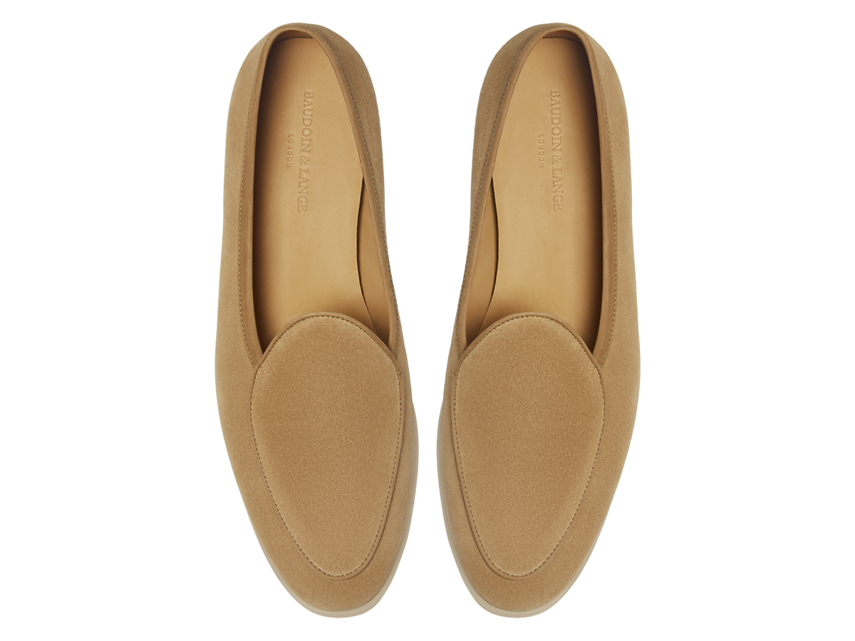 Stride Loafers in Caramel Glove Suede with Natural Sole