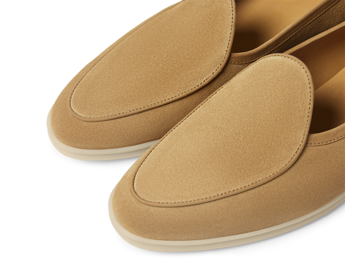 Stride Loafers in Caramel Glove Suede with Natural Sole