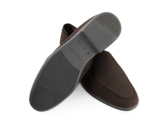 Stride Loafers in Dark Brown Glove Suede with Shearling Lining Dark Sole