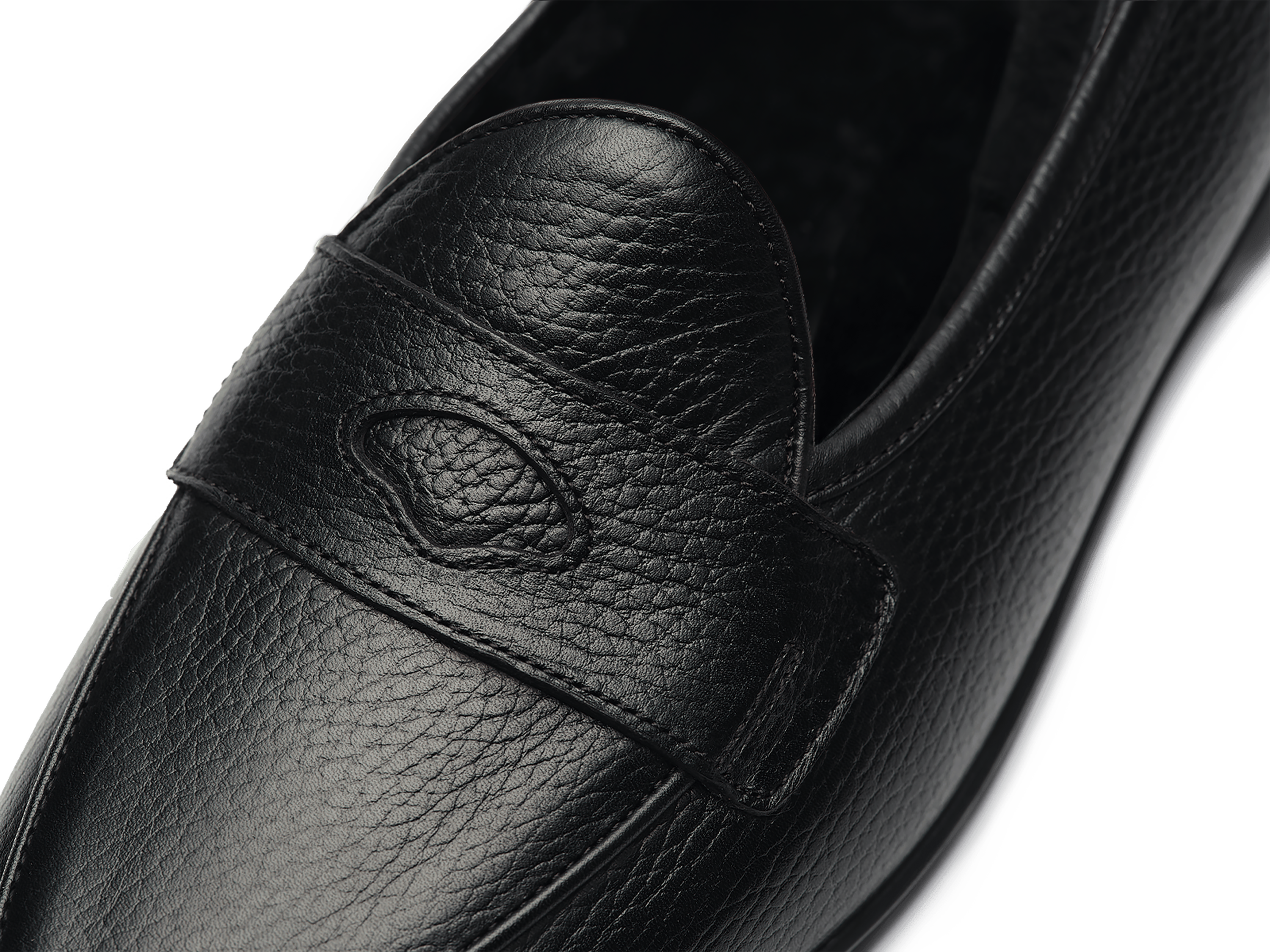 Stride Penny Loafers in Black Moorland Calf with Shearling Lining