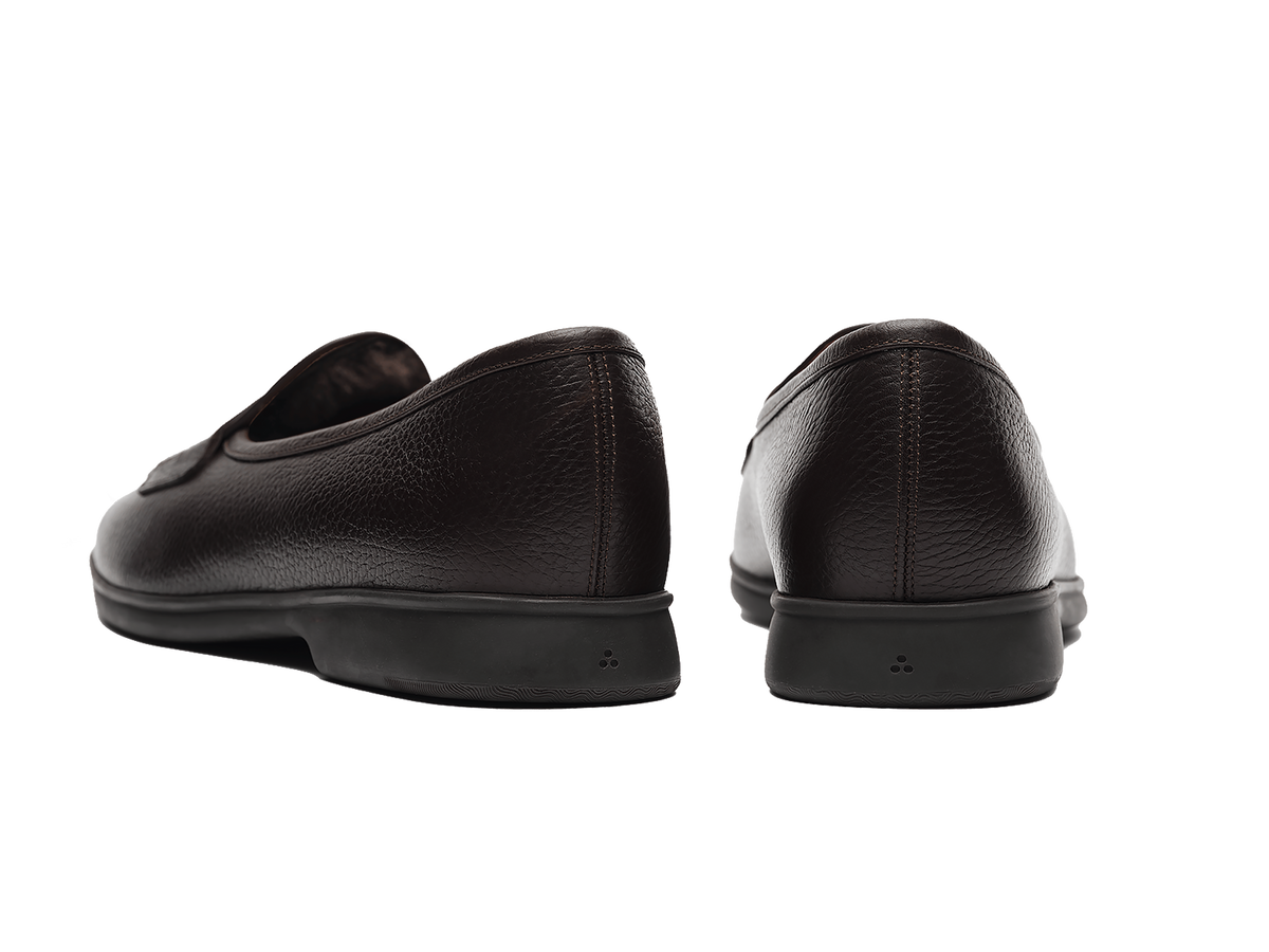 Stride Penny Loafers in Dark Brown Moorland Calf with Shearling Lining