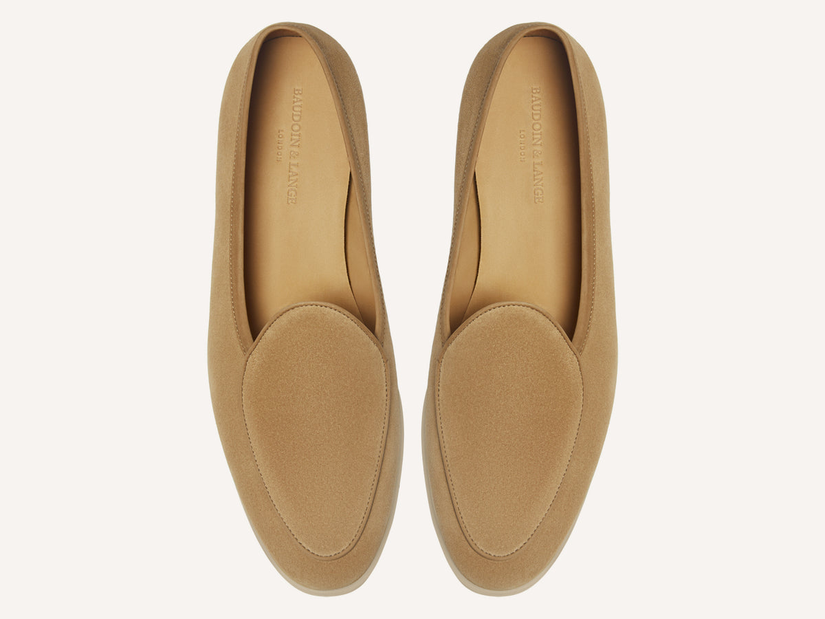 Stride Loafers in Caramel Glove Suede with Natural Sole
