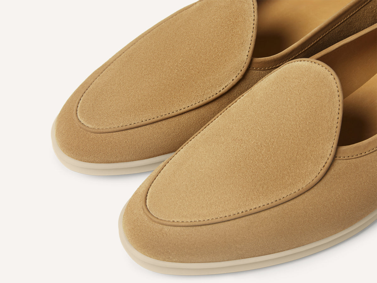 Stride Loafers in Caramel Glove Suede with Natural Sole