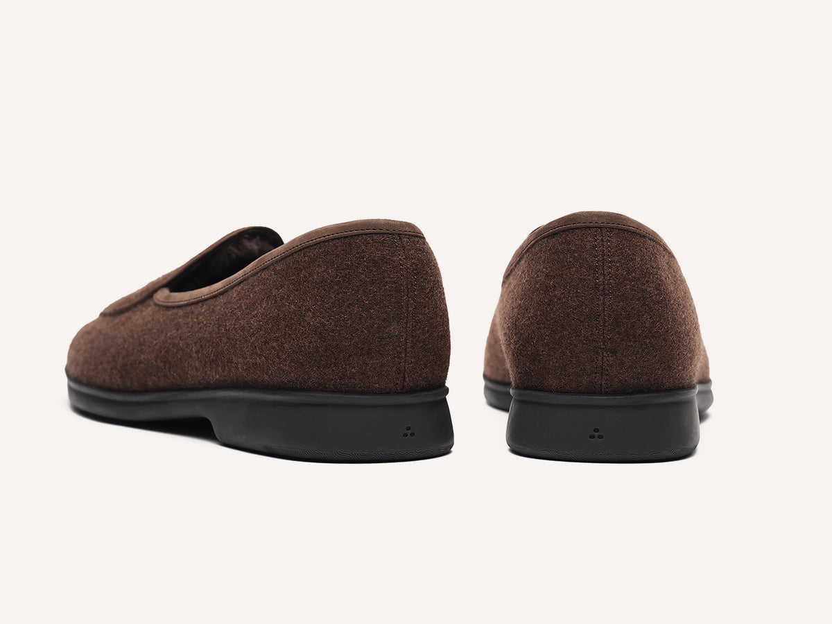 Stride Loafers in Smoked Brown Flannel with Shearling Lining