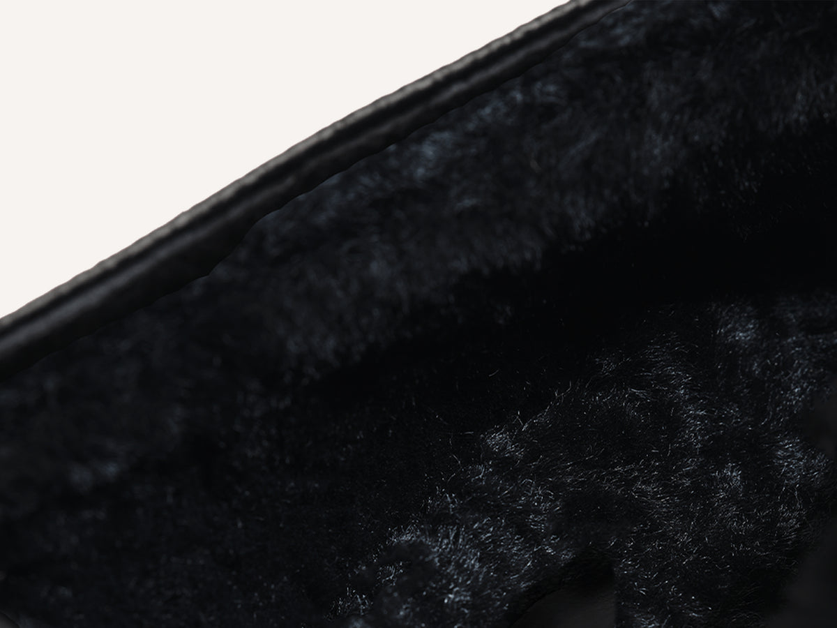 Stride Penny Loafers in Black Moorland Calf with Shearling Lining