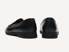 Stride Penny Loafers in Black Moorland Calf with Shearling Lining