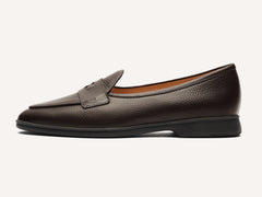 Stride Penny Loafers in Brown Moorland Calf with Dark Sole