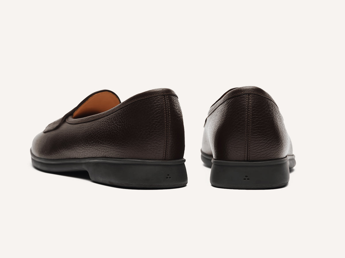 Stride Penny Loafers in Brown Moorland Calf with Dark Sole