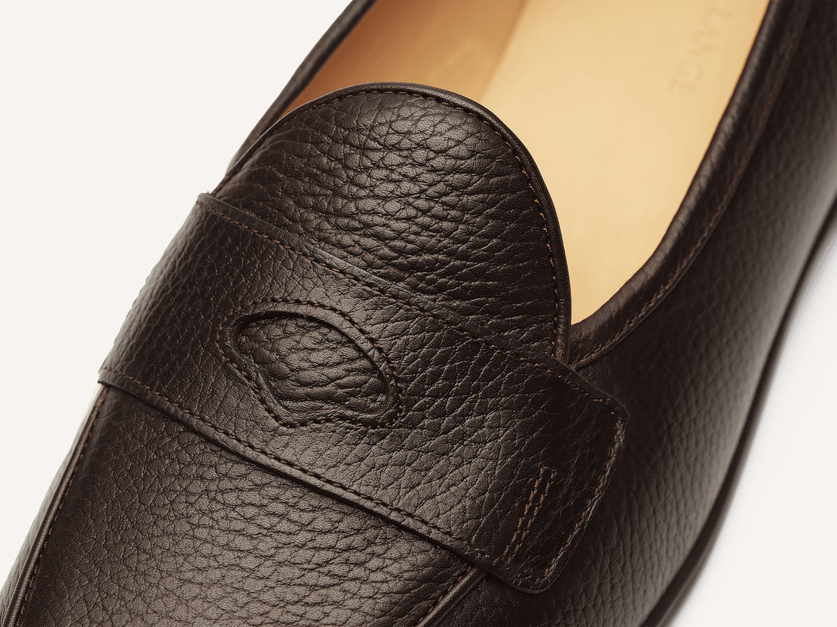 Stride Penny Loafers in Brown Moorland Calf with Dark Sole