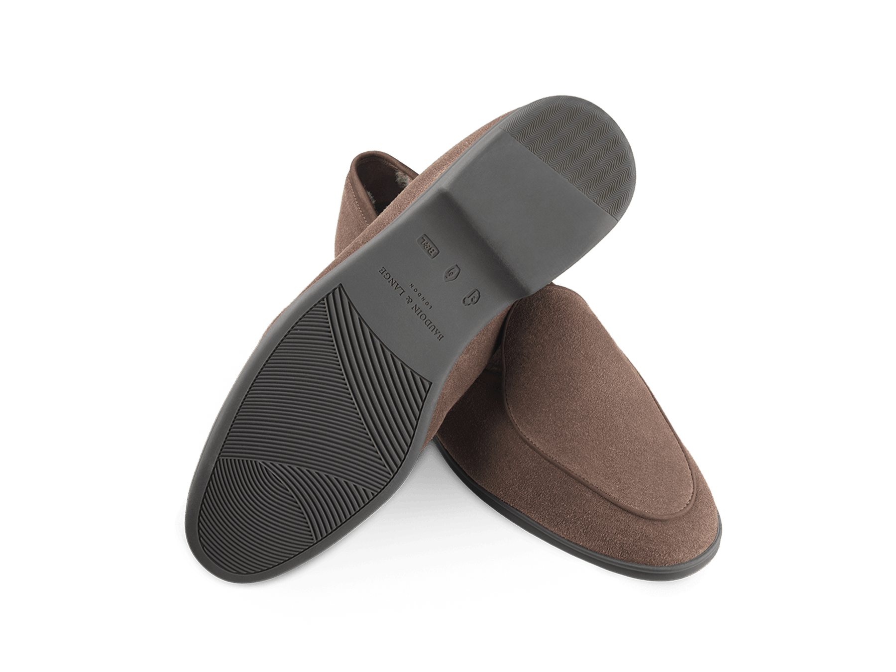 Stride Loafers in Deep Taupe Glove Suede with Shearling Lining Dark Sole