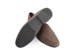 Stride Loafers in Deep Taupe Glove Suede with Shearling Lining Dark Sole