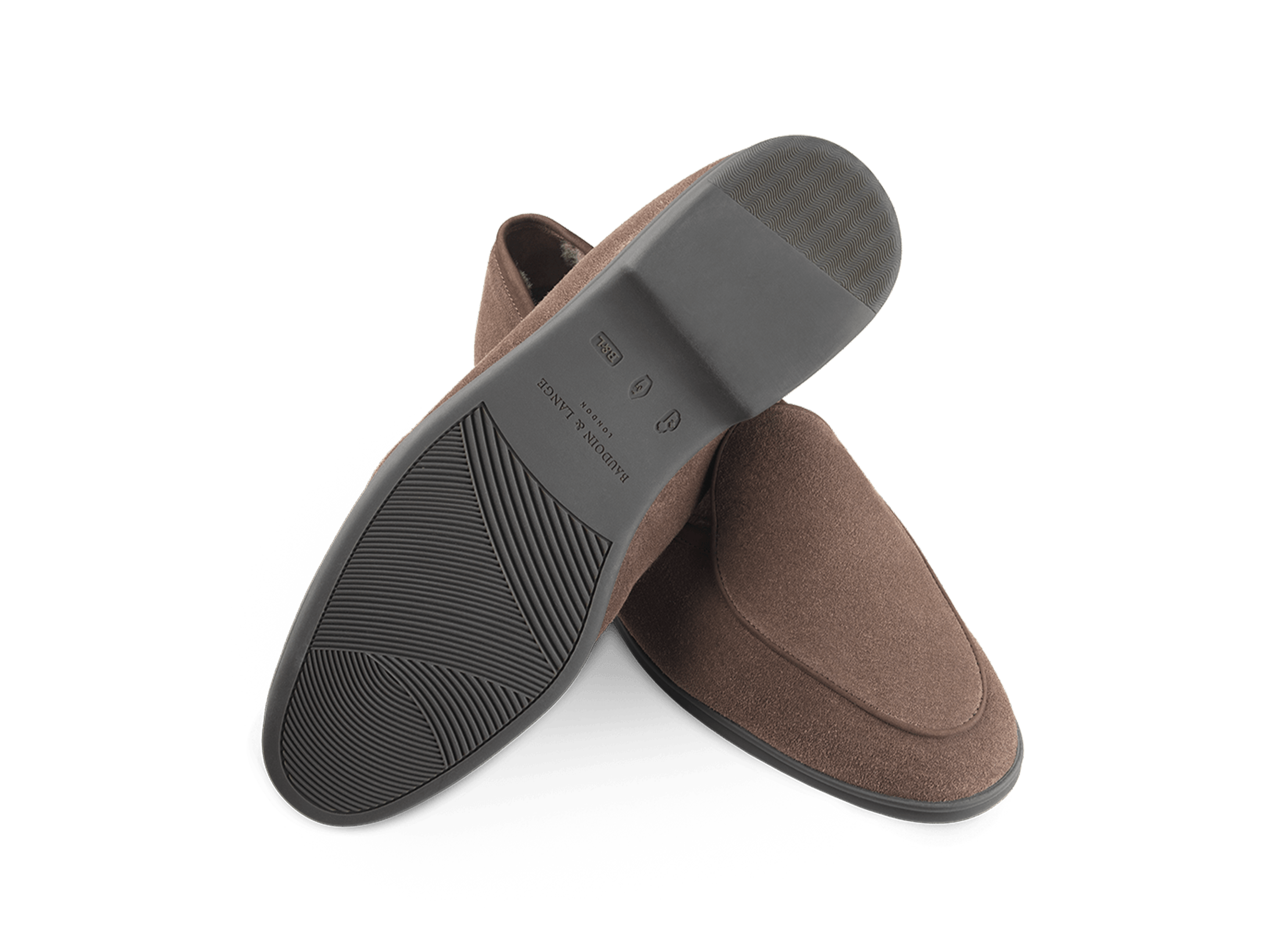 Stride Loafers in Deep Taupe Glove Suede with Shearling Lining Dark Sole