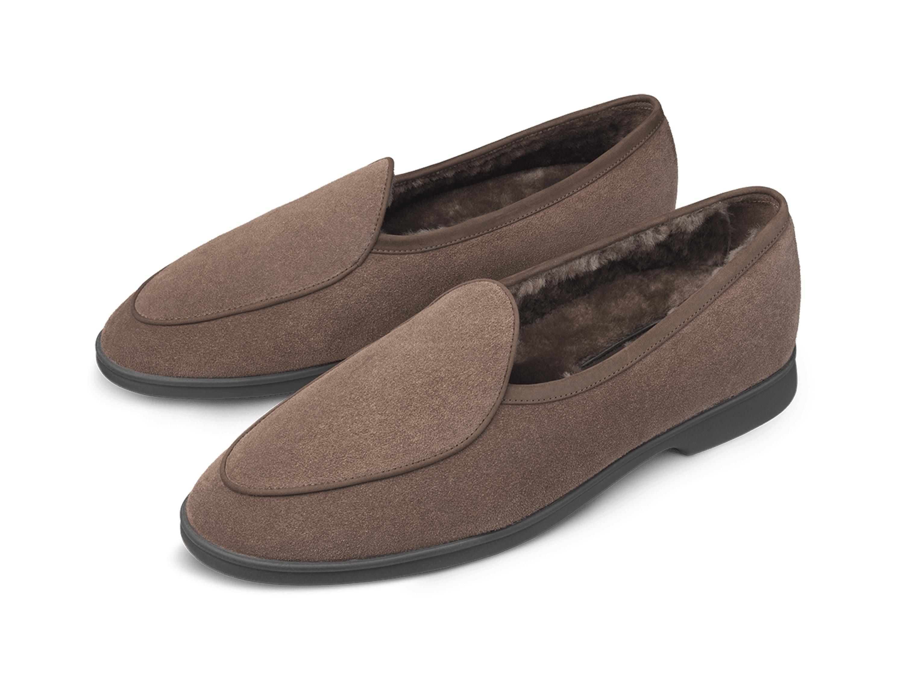 Stride Loafers in Deep Taupe Suede with Shearling Lining Dark Sole