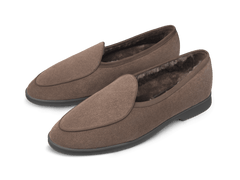 Stride Loafers in Deep Taupe Suede with Shearling Lining Dark Sole
