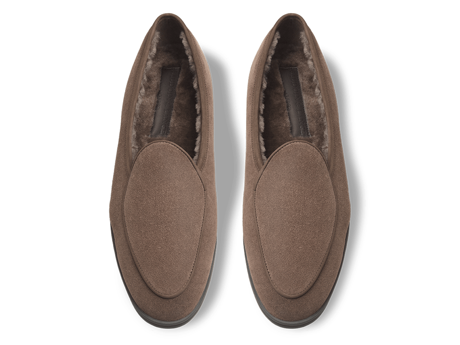 Stride Loafers in Deep Taupe Glove Suede with Shearling Lining Dark Sole
