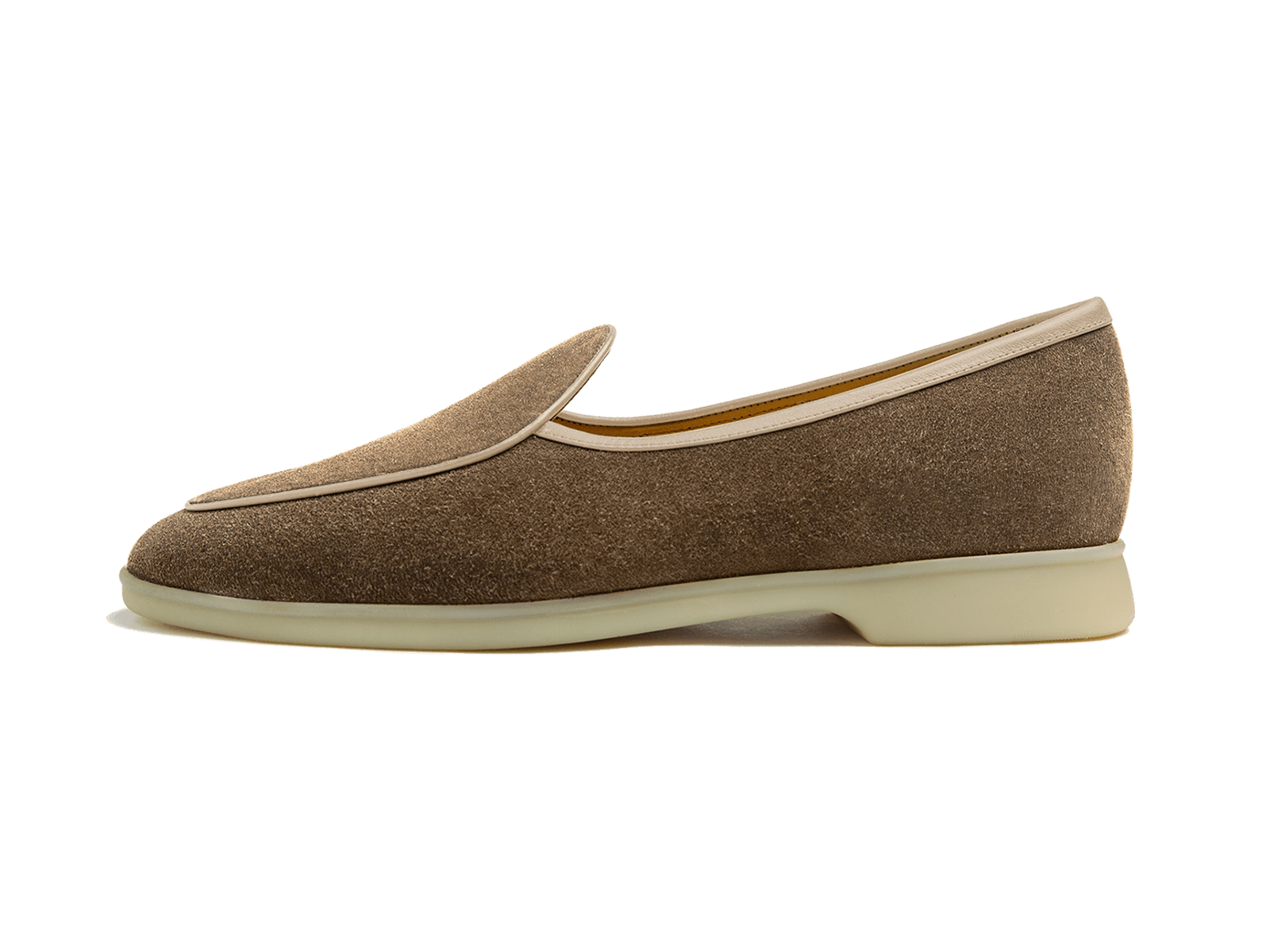 Sagan Stride Loafer in Greige Suede Natural Sole | Baudoin & Lange