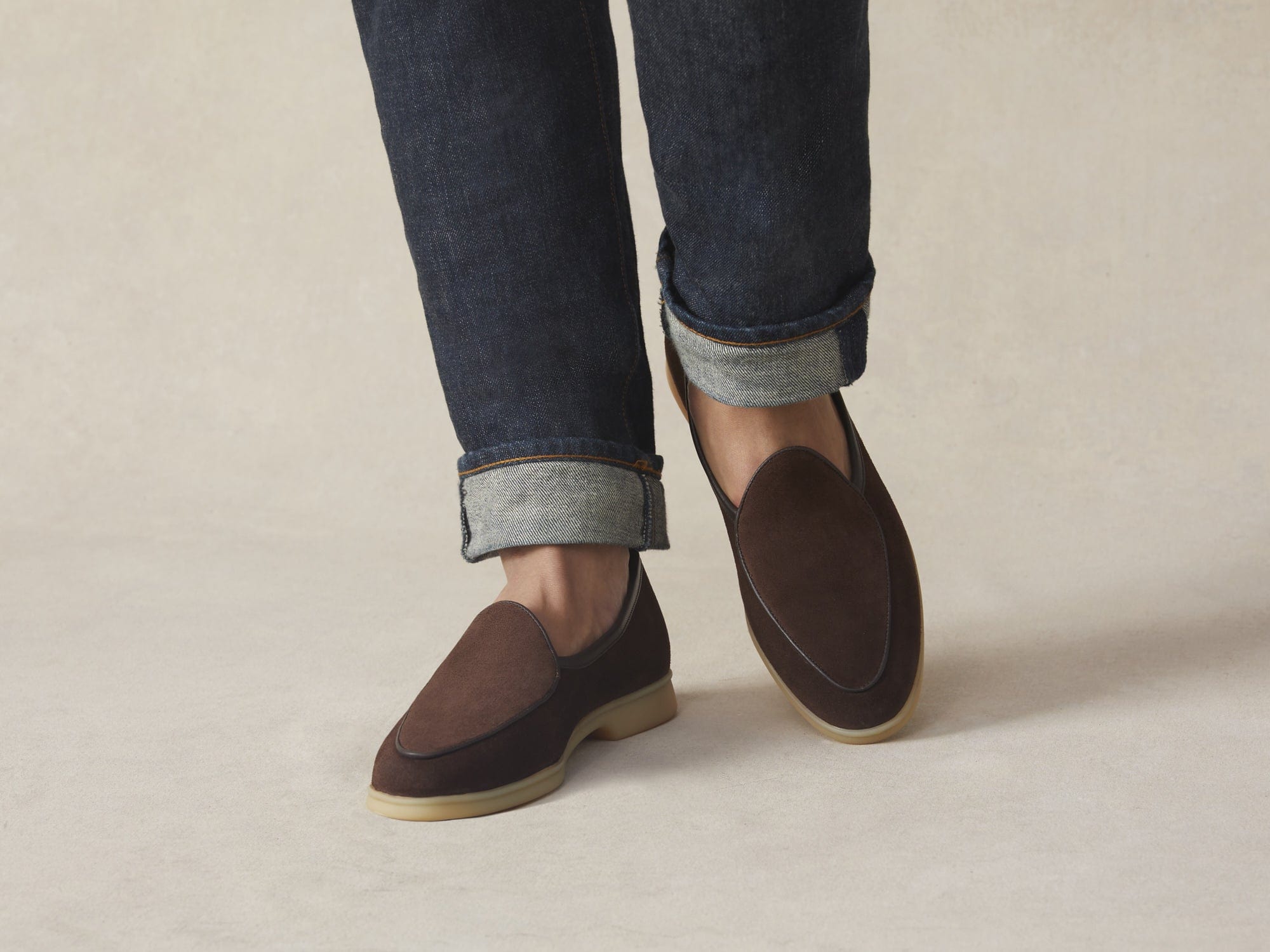 Stride Loafers in Dark Brown Glove Suede Natural Sole