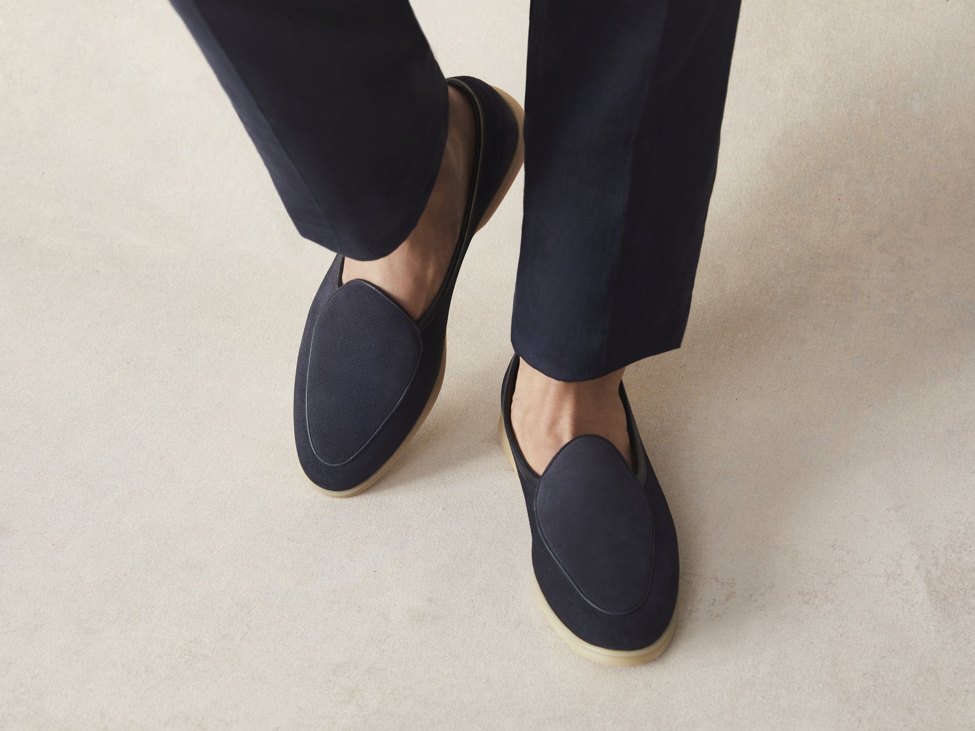 Stride Loafers in Midnight Navy Glove Suede Natural Sole