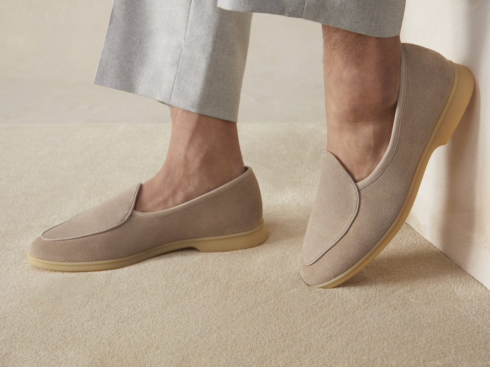 Stride Loafers in Sandy Grey Glove Suede with Natural Sole