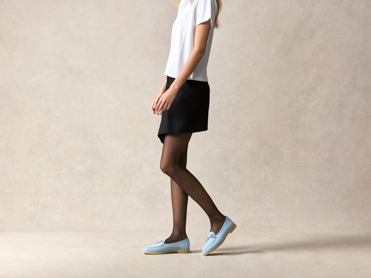 Stride String Loafers in Paraiba Blue Suede Natural Sole