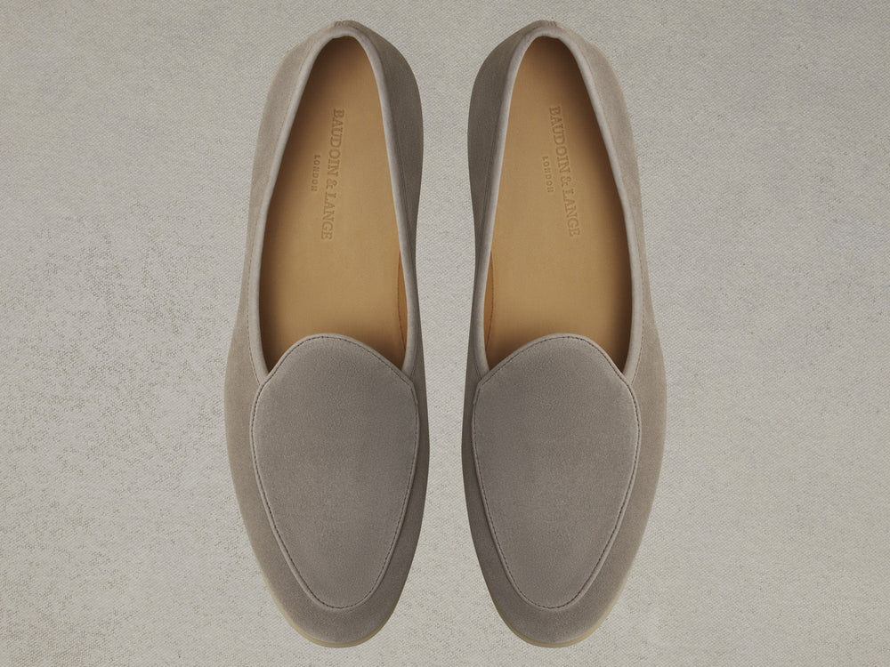Stride Loafers in Sandy Grey Glove Suede with Natural Sole